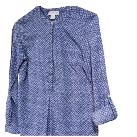 Kenar Blue Geometric 100% Cotton Long Sleeve Blouse, Size XS - Picture 3 of 8